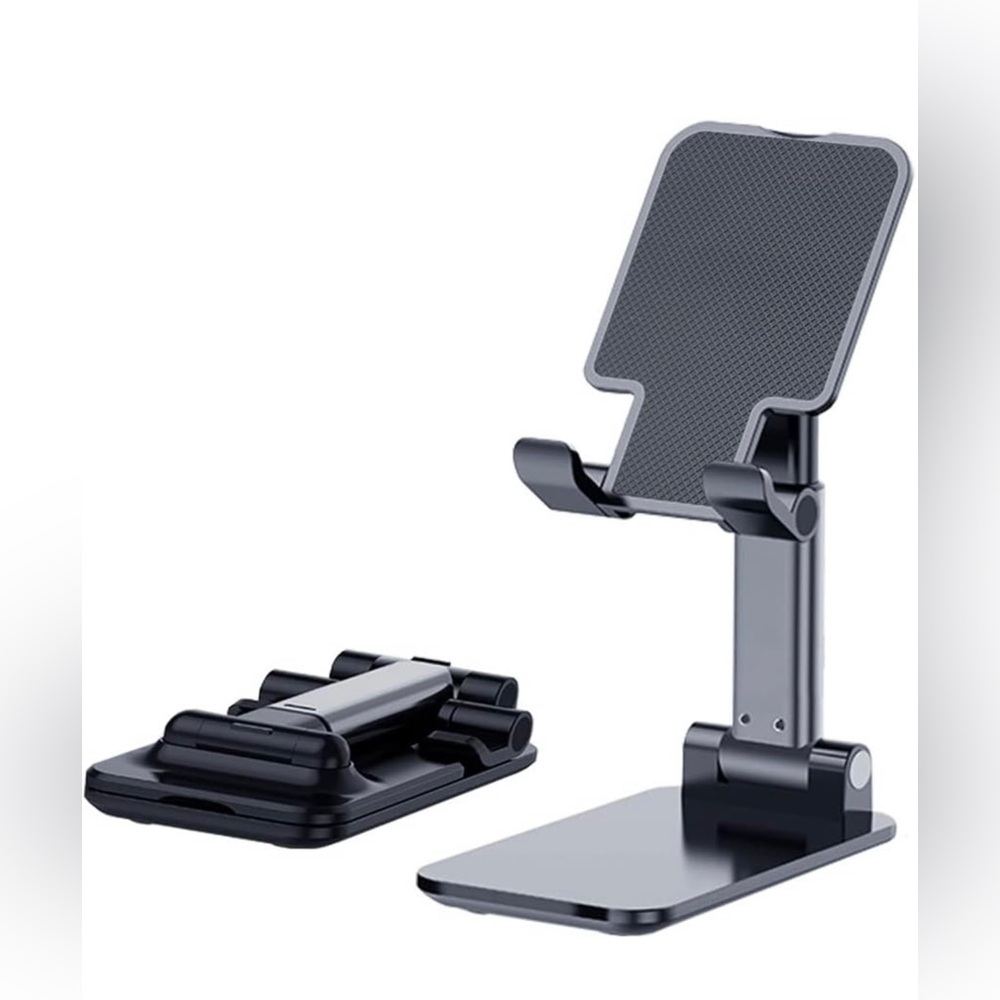 NIP ADJUSTABLE FOLDING WHITE DESKTOP CELL PHONE STAND WITH ANTI-SLIP BASE.